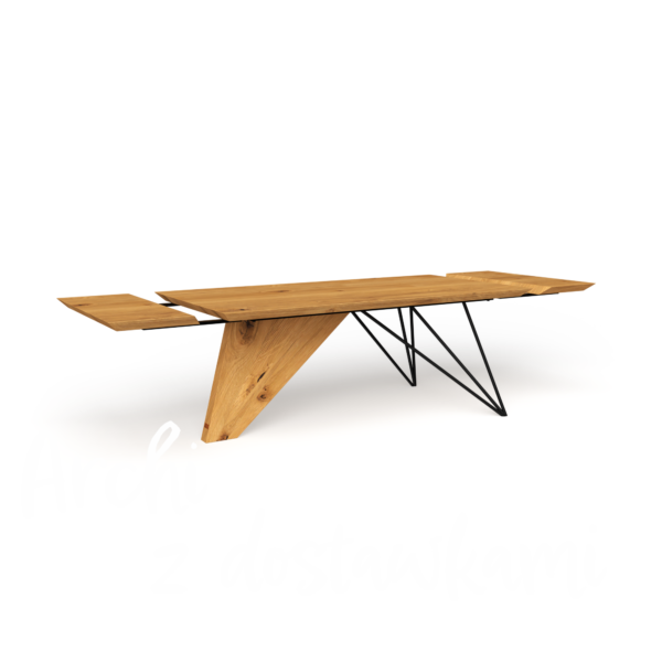 Trójnożny rozkładany stół Archi z litej dębiny i stali | A&P