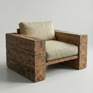 Fotel ogrodowy ze starego drewna rozbiórkowego | Personalizuj obicia i szerokość | Zamów w zestawie z kanapą i stolkiem | Producent a8p.pl