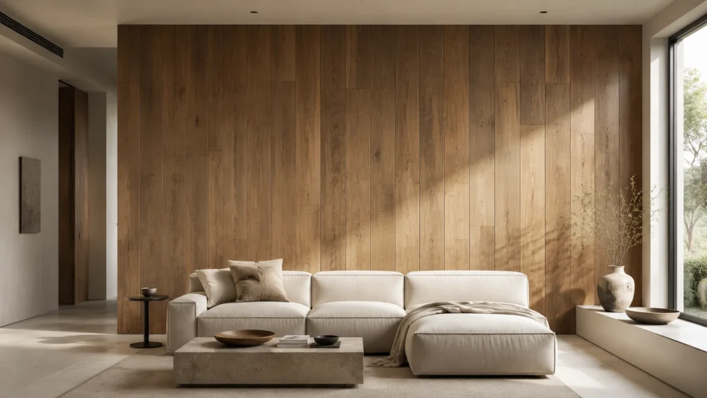 Sufit z belkami korytkowymi i deskami Oil Natural Oak w aranżacji wnętrza