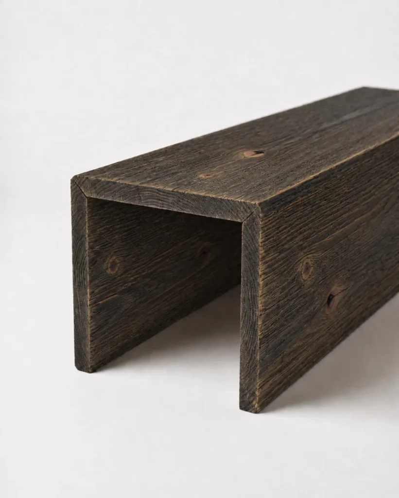 Belka drewniana sufitowa korytko Dark Smoke Old Wood ze starego drewna sosnowego, szczotkowane, naroża gerowane, producent A8P